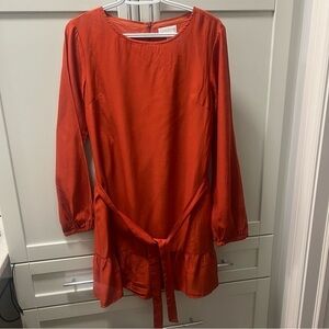APRICOT Flowy Red Silky Dress Ruffle Bottom Waist Tie Women's Size 6